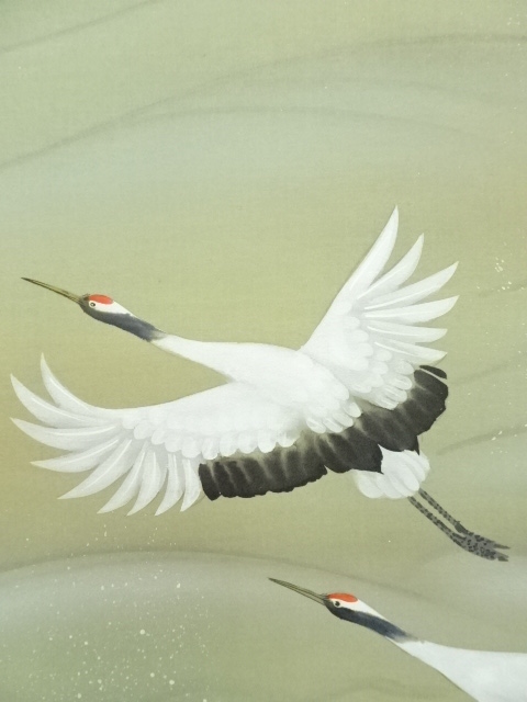 道具 ] - 道具 青紗筆 旭日静波飛鶴 肉筆絹本掛軸（共箱） | ネット